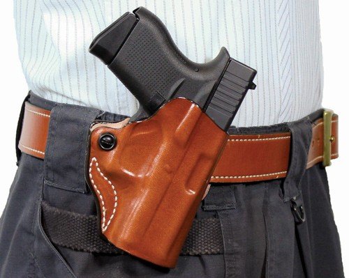 DESANTIS MINI SCABBARD HOLSTER - RH OWB LEATHER GLK 1923 TAN