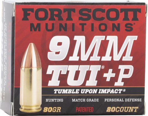 FORT SCOTT 9MM LUGER +P 80GR - TUI SOLID COPPER 20RD 25BX/CS