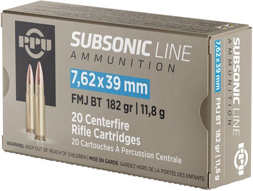 PPU SUBSONIC 7.62X39 182GR FMJ - 20RD 50BX/CS