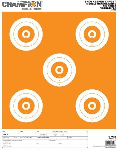 Champion Shotkeeper Targets White & Orange 5 Bull Large 12/Pack