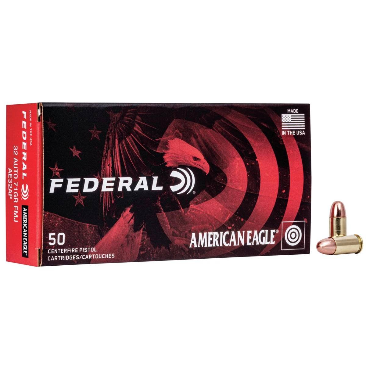 American Eagle Handgun Ammunition .32 ACP 71 gr FMJ 900 fps 50/rd