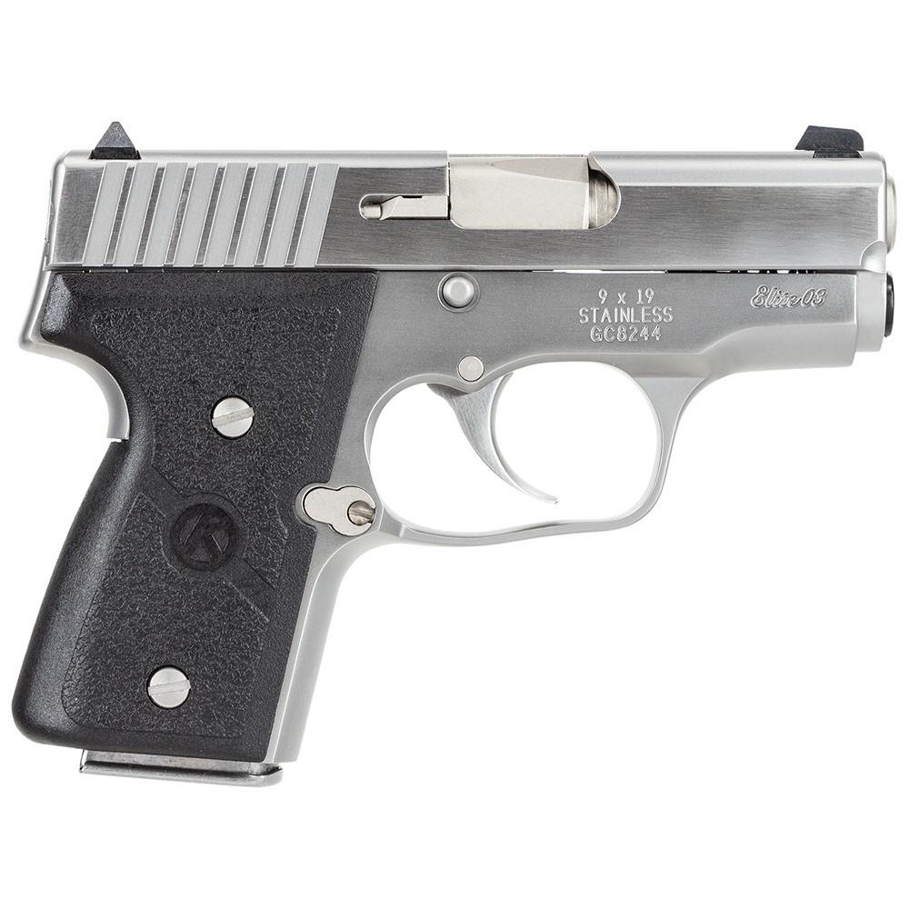 Kahr Arms MK9 Elite Handgun 9mm Luger 6rd (2) & 7rd (1) Magazines 3" Barrel Silver wil Black Checkered Grip CA Compliant