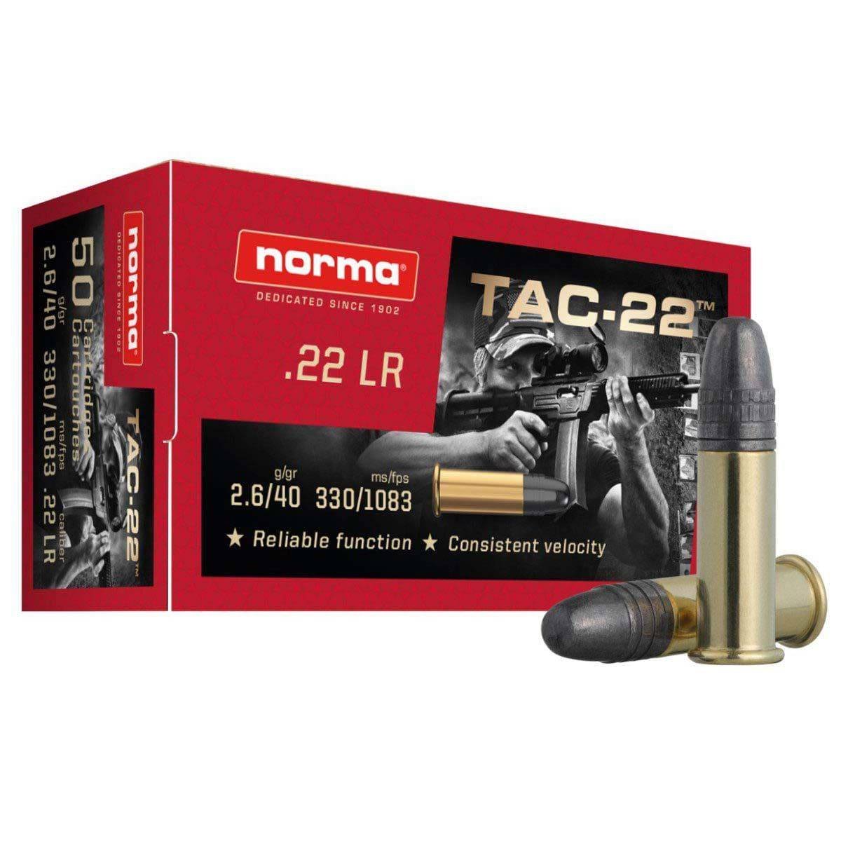 Norma TAC-22 Rimfire Ammunition .22 LR 40gr LRN 1083 fps 50/ct