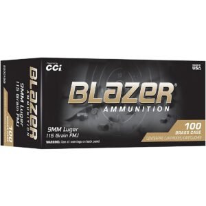 CCI Blazer Brass Handgun Ammunition 9mm Luger 115gr FMJ 1145 fps 100/ct